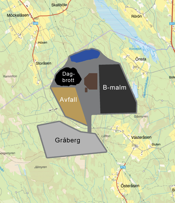 Karta över gruvområdet för Häggån K nr 1